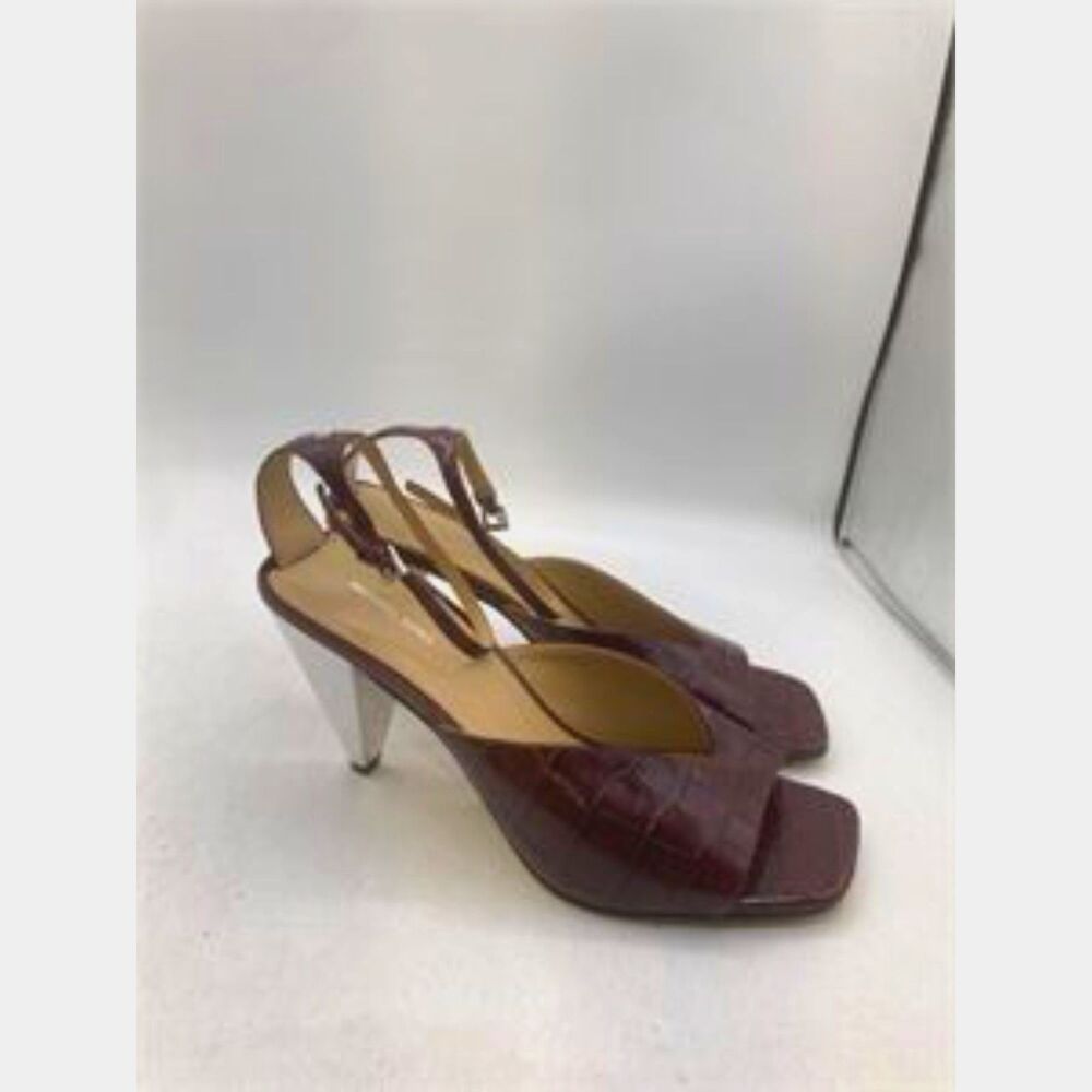 Michael Kors Electra Oxblood Leather Sandals Clear Lucite Heel Ankle Strap Sze 9 - Picture 3 of 6